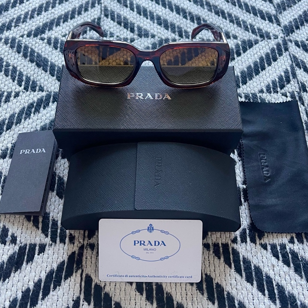 Prada Brown & Gold Rectangle Sunglasses PR 17WS Unisex - Brand New